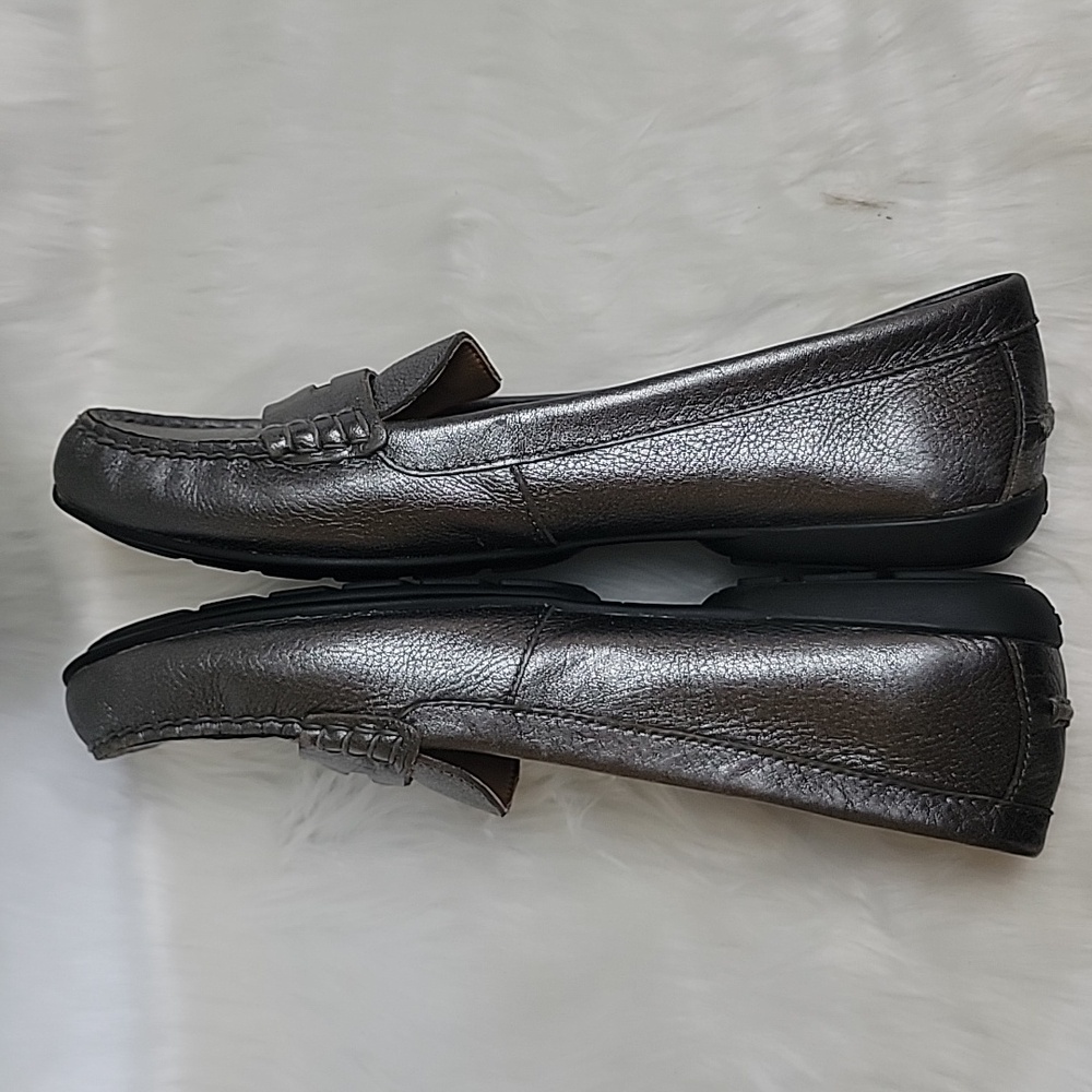 COACH Penny Metallic Gunmetal Pebble Leather Preppy Classic Penny Loafers‎ 9.5 - Picture 5 of 11